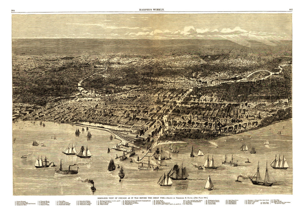 Vintage Map of Chicago, Illinois 1871