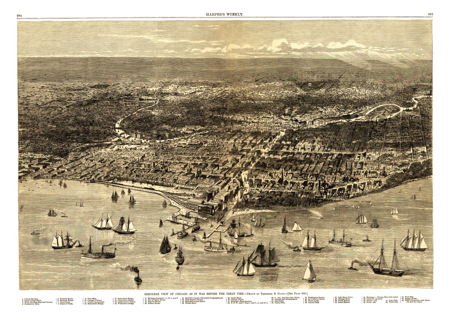 Vintage Map of Chicago, Illinois 1871