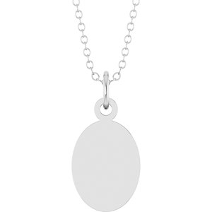 14K White Gold Engravable Oval Disc 18" Necklace