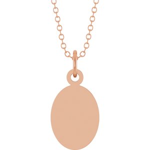 14K Rose Gold Engravable Oval Disc 18" Necklace