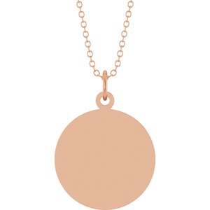 14K Rose Gold Engravable Round Disc 18" Necklace