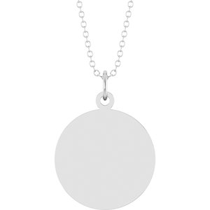 10K White Gold Engravable Round Disc 18" Necklace