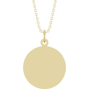 10K Yellow Gold Engravable Round Disc 18" Necklace