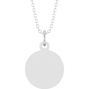 14K White Gold Engravable Round Disc 18" Necklace
