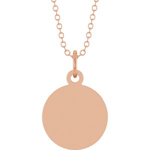 14K Rose Gold Engravable Round Disc 18" Necklace