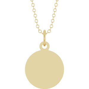 10K Yellow Gold Engravable Round Disc 18" Necklace