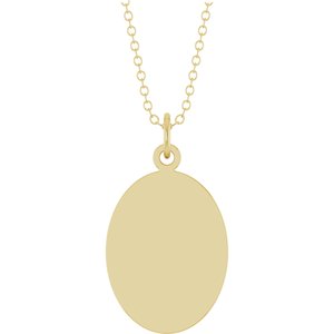 14K Yellow Gold Engravable Oval Disc 18" Necklace