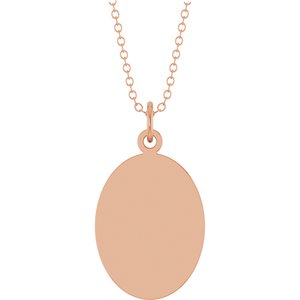 14K Rose Gold Engravable Oval Disc 18" Necklace