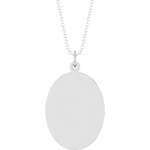 14K White Gold Engravable Oval Disc 18" Necklace