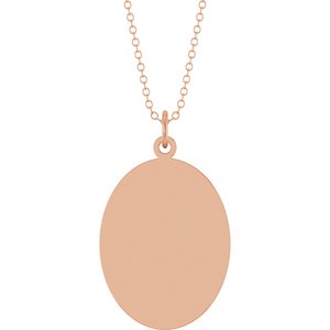 14K Rose Gold Engravable Oval Disc 18" Necklace