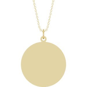 14K Yellow Gold Engravable Round Disc 18" Necklace