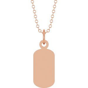 14K Rose Gold Engravable Dog Tag 18" Necklace