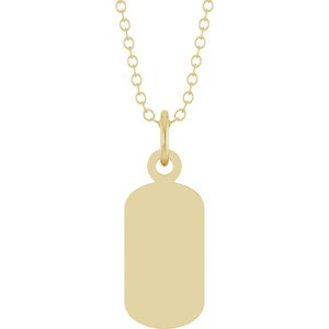 14K Yellow Gold Engravable Dog Tag 18" Necklace