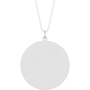 14K White Gold Engravable Round Disc 18" Necklace