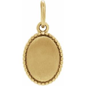 14K Yellow Gold Beaded Oval Engravable Pendant