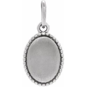 14K White Gold Beaded Oval Engravable Pendant