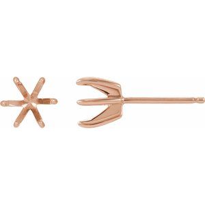 14K Rose Gold 3 mm Round 6-Prong Claw Earring Mounting