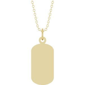14K Yellow Gold Engravable Dog Tag 18" Necklace