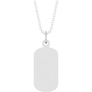 14K White Gold Engravable Dog Tag 18" Necklace