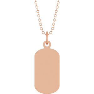 14K Rose Gold Engravable Dog Tag 18" Necklace