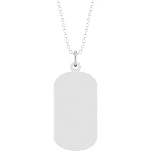 14K White Gold Engravable Dog Tag 18" Necklace