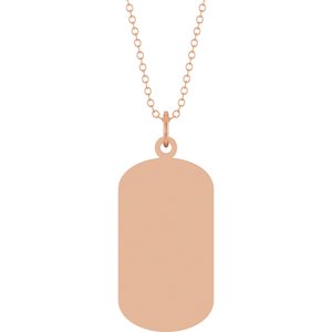 14K Rose Gold Engravable Dog Tag 18" Necklace