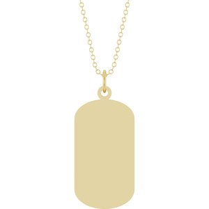 14K Yellow Gold Engravable Dog Tag 18" Necklace