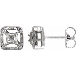 14K White Gold 2.1 mm Round Filigree Earring Mounting