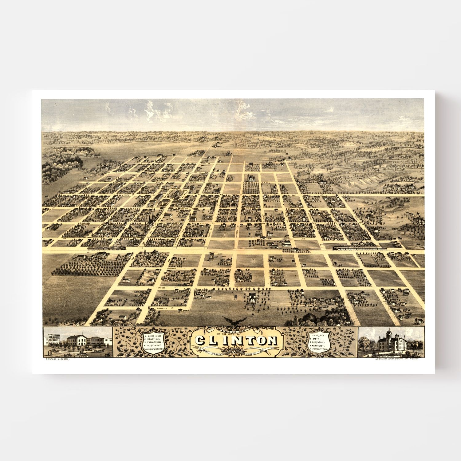 Vintage Map of Clinton, Illinois 1869