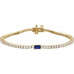 14K Yellow Gold 2 3/4 CTW Lab-Grown Blue Sapphire & Lab-Grown Diamond 7" Bracelet