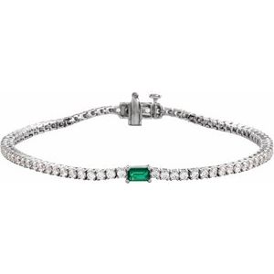 Sterling Silver 2 3/4 CTW Lab-Grown Emerald & Lab-Grown Diamond 7" Bracelet