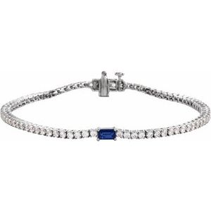 14K White Gold 2 3/4 CTW Lab-Grown Blue Sapphire & Lab-Grown Diamond 7" Bracelet