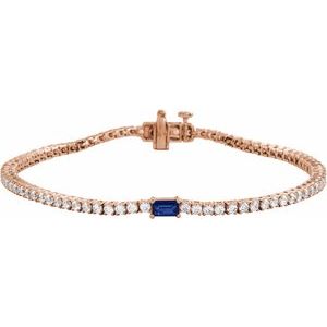 14K Rose Gold 2 3/4 CTW Lab-Grown Blue Sapphire & Lab-Grown Diamond 7" Bracelet