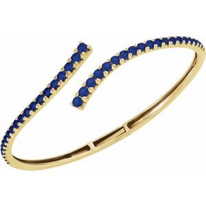 14K Yellow Gold Lab-Grown Blue Sapphire Graduated Bypass Cuff 7 1/4" Bracelet – image 4