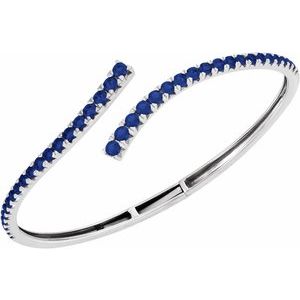 14K White Gold Lab-Grown Blue Sapphire Graduated Bypass Cuff 7 1/4" Bracelet – image 4
