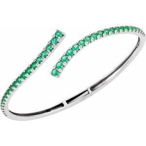 14K White Gold Lab-Grown Emerald Graduated Bypass Cuff 7 1/4" Bracelet – image 4