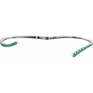 14K White Gold Lab-Grown Emerald Graduated Bypass Cuff 7 1/4" Bracelet – image 2