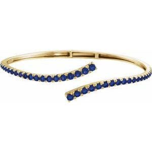 14K Yellow Gold Lab-Grown Blue Sapphire Graduated Bypass Cuff 7 1/4" Bracelet