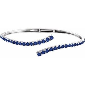 14K White Gold Lab-Grown Blue Sapphire Graduated Bypass Cuff 7 1/4" Bracelet