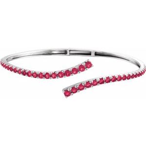 14K White Gold Lab-Grown Ruby Graduated Bypass Cuff 7 1/4" Bracelet