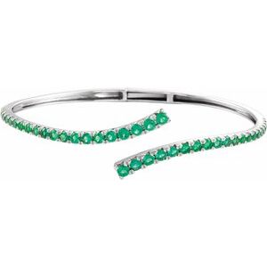 14K White Gold Lab-Grown Emerald Graduated Bypass Cuff 7 1/4" Bracelet