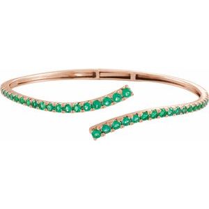 14K Rose Gold Lab-Grown Emerald Graduated Bypass Cuff 7 1/4" Bracelet