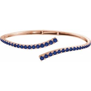 14K Rose Gold Lab-Grown Blue Sapphire Graduated Bypass Cuff 7 1/4" Bracelet