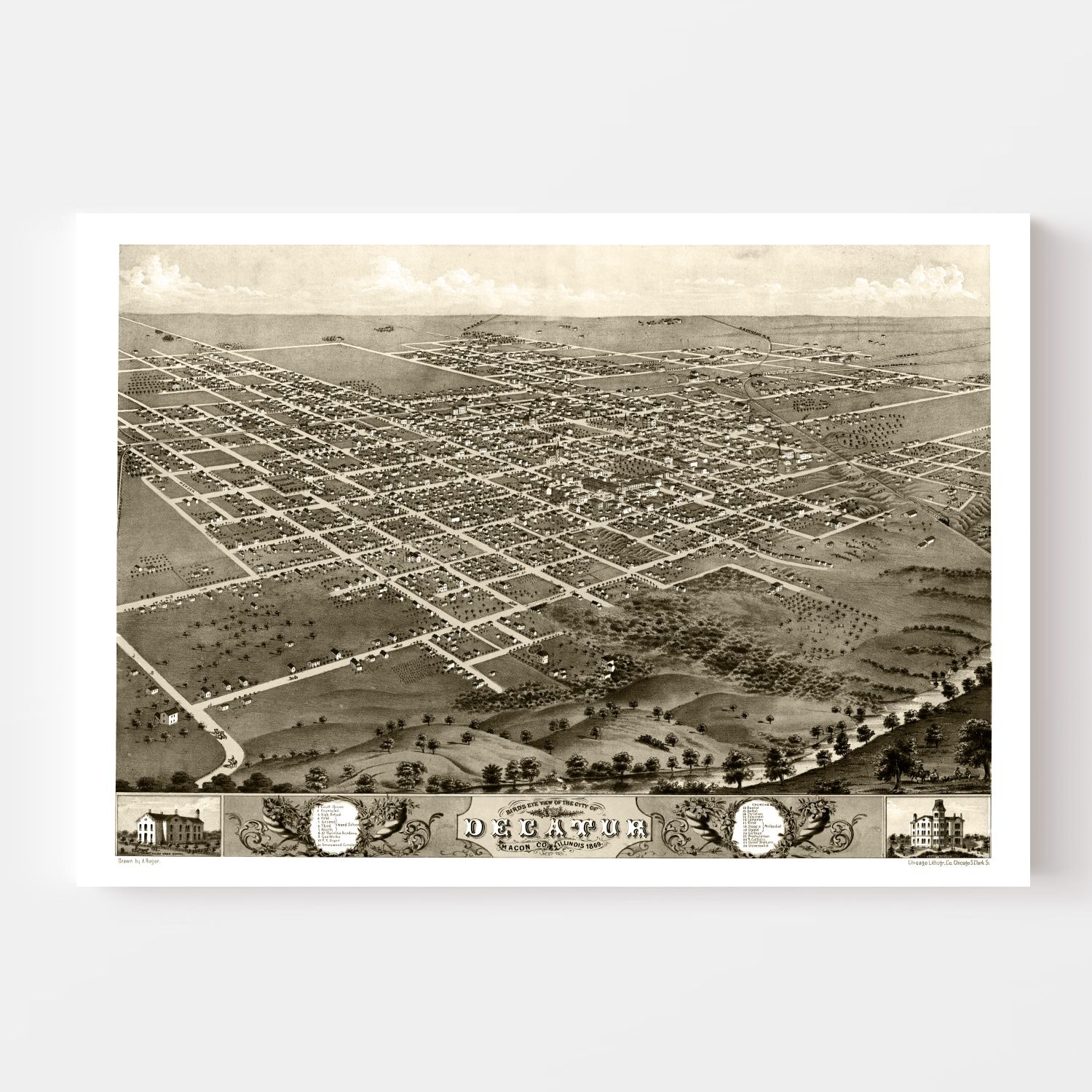 Vintage Map of Decatur, Illinois 1869