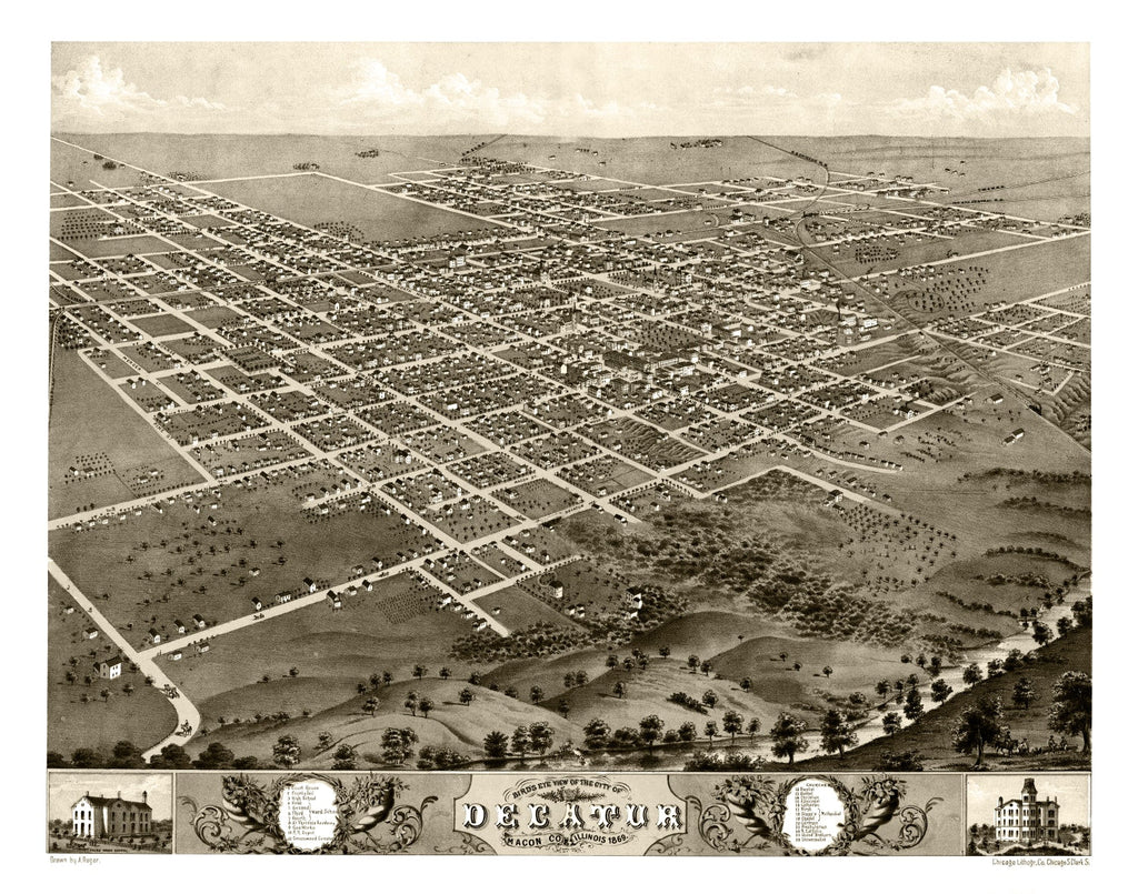 Vintage Map of Decatur, Illinois 1869