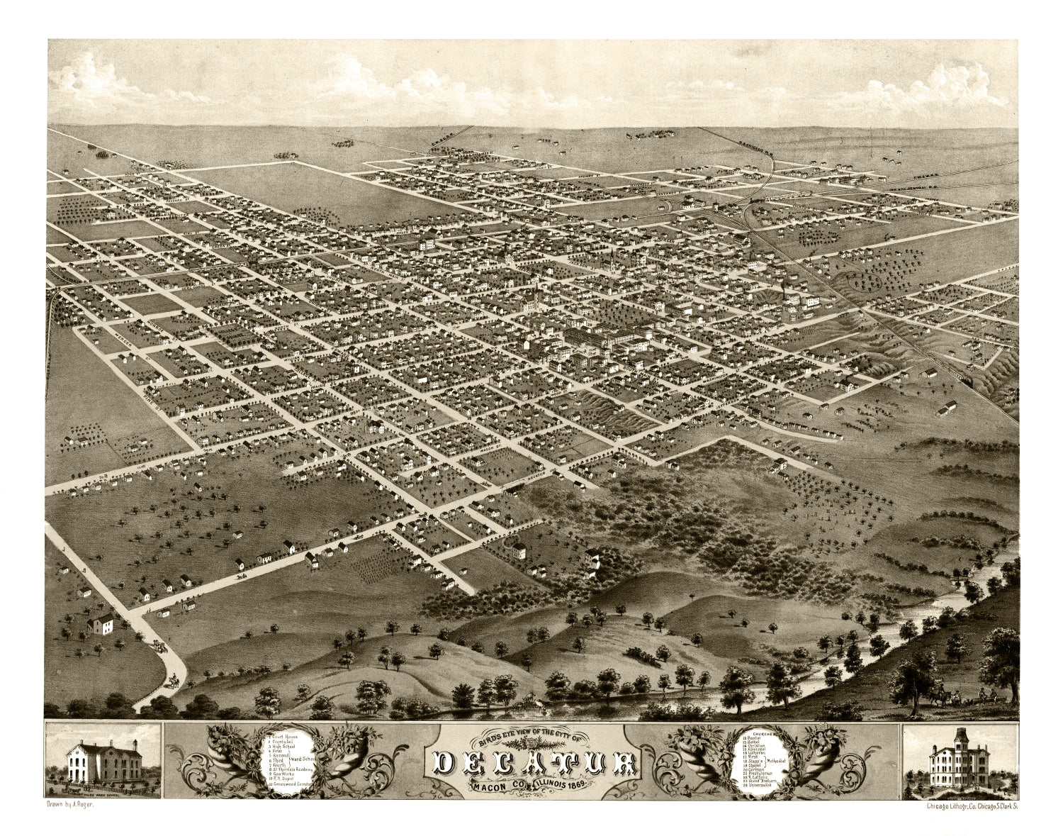 Vintage Map of Decatur, Illinois 1869