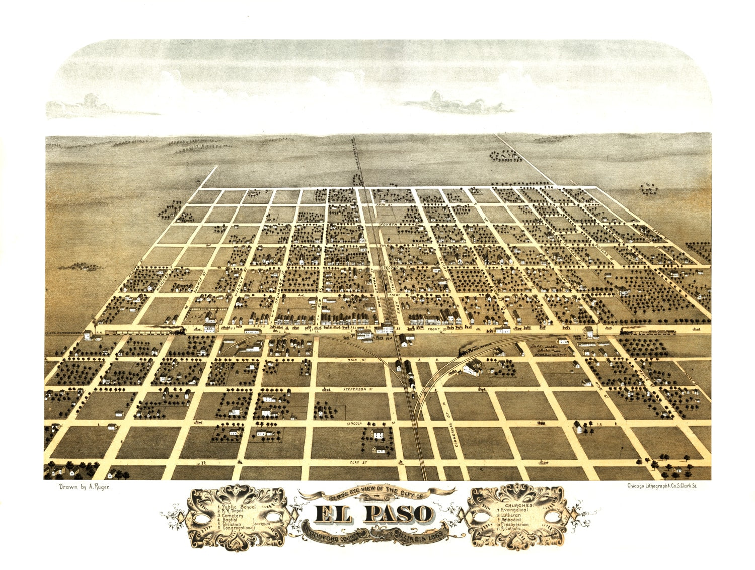 Vintage Map of El Paso, Illinois 1869