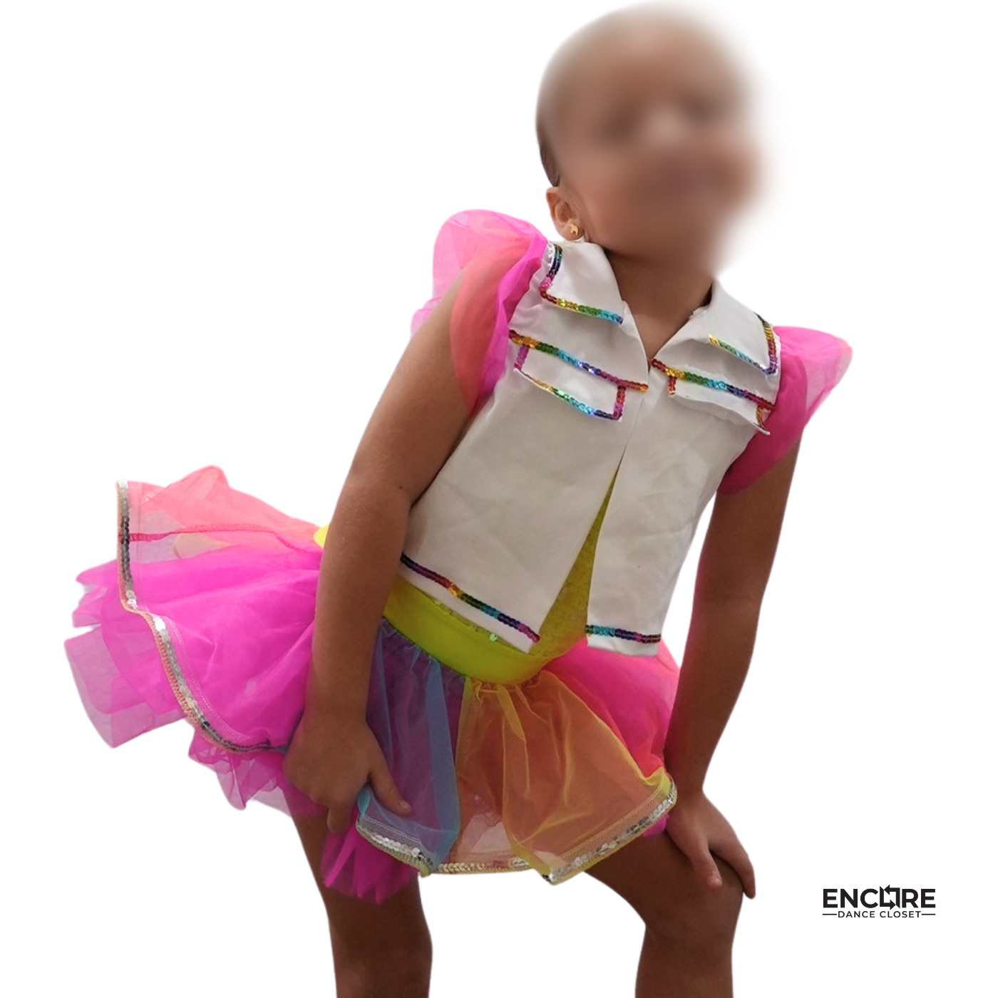 Yellow Sequin Dress with Tutu and White Jacket