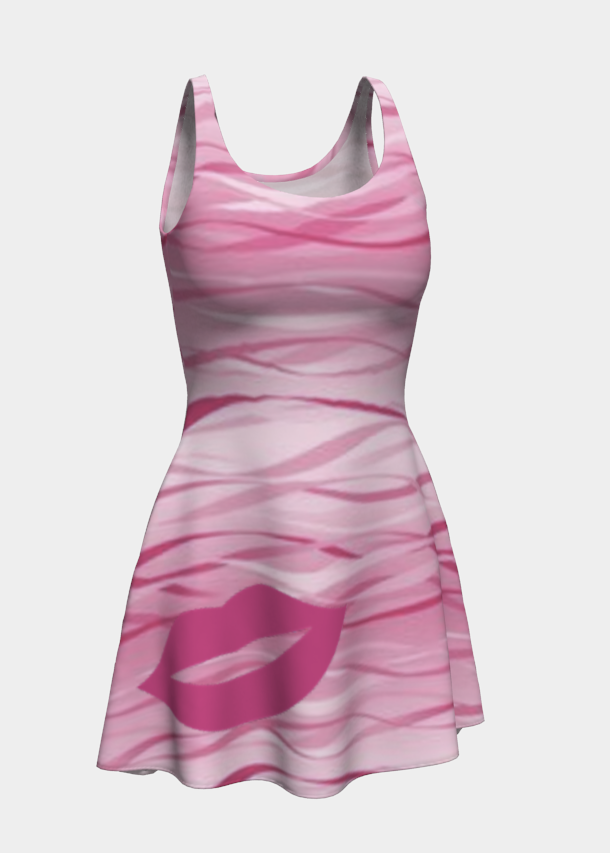 Hot Pink Lips on Waves Short Flared Dress