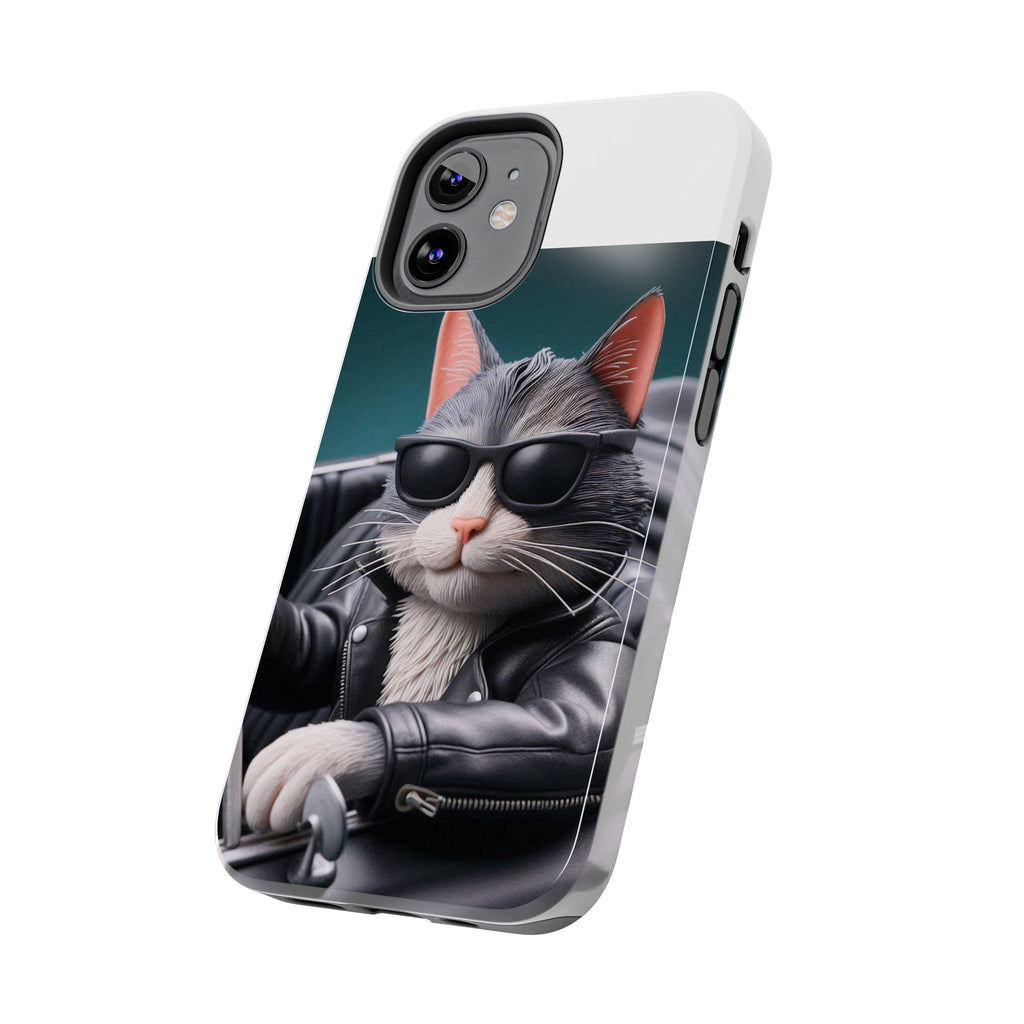 Cool Cat in Leather Jacket Driving Car Mobile Phone Case